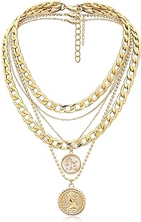 Gold Layered Necklaces for Women Chunky Pendant Necklace Trendy Retro Coin Choker Necklace Gold Link Chain for Girls Jewelry Birthday Gifts
