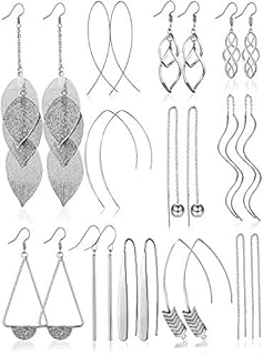 13 Pairs Platinum-Plated Copper Dangle Earrings Set with Various Designs, Complete with French Wire Back Findings for Women