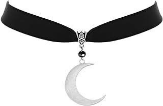 Crescent Moon Choker Necklace Gothic Handmade Black Velvet Pendent Choker Witch Jewelry Gift for Women and Girls