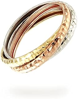 Lucchetta - 14K Tri-Gold White Rose Yellow Rolling Italian Ring - Size 5-10 | 14k Real Gold Women Rings | Authentic Fine Jewelry from Italy
