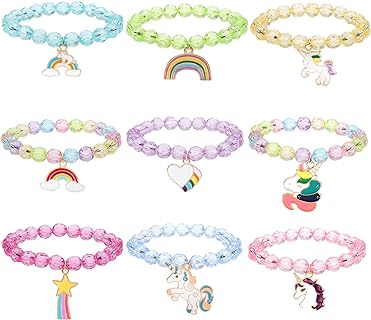 Soleebee Colorful Bracelets for Girls Dress up Unicorn Rainbow Beaded Bracelet Birthday Party Favors