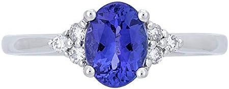 Gin & Grace 14K White Gold Ring with Genuine Oval-Cut Tanzanite and Diamonds for Women - Hand-Crafted Engagement Jewelry