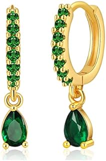Clutchless Gold Dainty Huggie Hoop Earrings with Turquoise Hoop Design - 18K Gold Plated Cubic Zirconia Hoop for Women & Men - Hypoallergenic and Emerald Encrusted - Elegant Cartilage Ear Jewelry