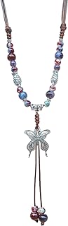 Boho Long Necklaces for Women Bohemian Butterfly Pendant Necklace Colorful Ceramic Beaded Necklace Braided Rope Necklace fot Teen Girls Mother Daughter
