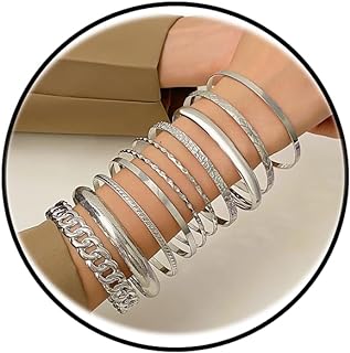 10pcs Gold Bangle Bracelets for Women Silver Bangles Indian Costume Jewelry Fashion Disco Bangle Bracelets for Girls Gold Bracelet for Teen Girls