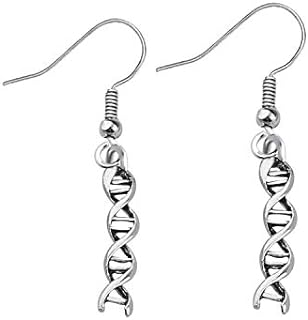 French Wire Back Helix Dangle Earrings with DNA Double Helix Design - Zinc Alloy - Ideal Gift for Science Lovers, Biology Students, Chemistry Teachers