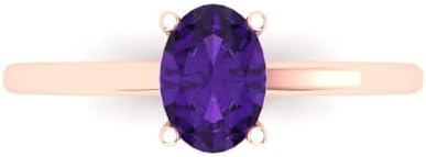 1.0 ct Oval Cut Natural Amethyst 14k Yellow Gold Solitaire Wedding Engagement Bridal Promise Ring