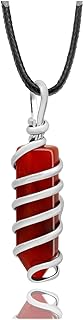 Cable Chain Red Carnelian Pendant Necklace for Women, Alloy Wire Wrapped Healing Stone Design