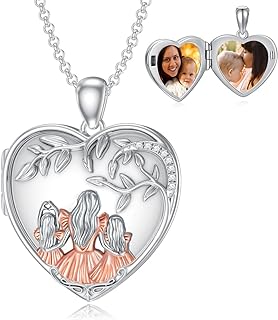 Sterling Silver Mother and Two Daughters Locket Necklace That Holds 2 Pictures, Sterling Silver Heart Memory Photos Locket Necklace Daughter Gift from Mom Mother and 2 Children Necklace Mom Gifts