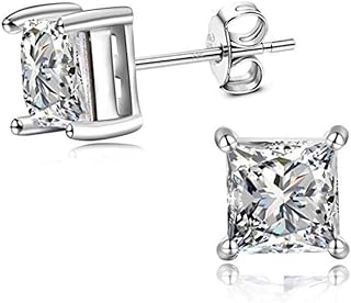 Adabele Authentic Sterling Silver Hypoallergenic 3mm-8mm Cubic Zirconia Diamond Gemstone Princess Cut Stud Earrings Nickel Free Tarnish Resistant Women Men Fine Jewelry