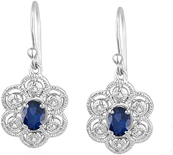 0.50 Ct Oval Cut Created Blue Sapphire & White Diamond Vintage Drop & Dangle Earring 14k White Gold Plated 925 Sterling Silver