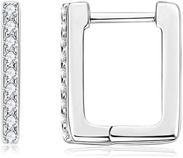 Moissanite Small Hoop Earrings for Women D Color VVS1 Clarity Brilliant Lab Created Diamond Huggie Square Tiny Earrings 925 Sterling Silver 14K Gold Plated Earrings