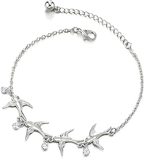Stainless Steel Cuckold Anklet with Link Chain, Adjustable Fit, Swallow Charms and Cubic Zirconia Accent