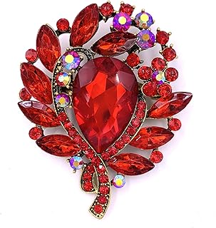 Vintage Gold Leaf Brooch with Pin Clasp, Features Rhinestone Crystals for Women, Leaf Bouquet Design