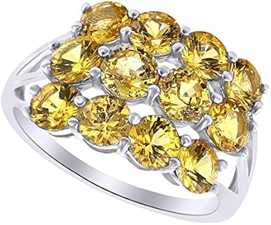 AFFY Round Shape Simulated Citrine Cluster Band Ring in 14k Solid Gold (4.52 cttw)