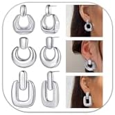 3-Pair Set of 14K Gold-Plated Dangle Hoop Earrings for Women and Girls - Lightweight Geometric Design for Comfort & Style