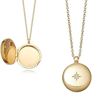 10K/14K/18K Yellow Gold Personalized Heart Locket with Zircon Gem, Box Chain, Spring Ring Clasp - Customizable Photo Necklace for Women