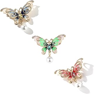 ROFARSO 3 Pieces Butterfly Brooch Pin for Women Fashion Insect Accessory with Faux Pearl Rhinestone Crystal for Wedding Party Gifts