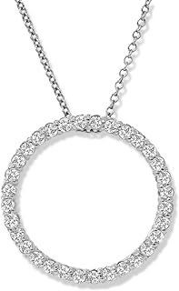 Spring Ring Clasp White Diamond Circle Pendant Necklace with Link Chain in 14k White Gold for Women - Classic Design