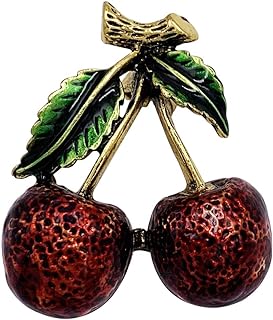 SELOVO Antique Gold Tone Dark Red Enamel Cherry Fruit Brooches for Women Girl