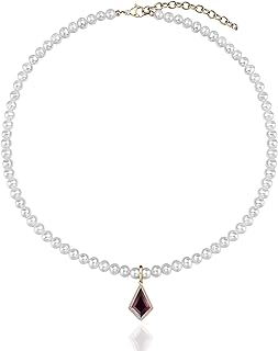 Real Pearl Necklace for Women, Dainty Amethyst/Emerald Green Birthstone Pendant Pearl Choker Necklace, Elegant Wedding Pearl Necklace Jewelry for Bride Bridesmaid