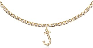 14k Gold Plated Initial Letter Choker Necklace with Lobster Clasp and Tennis Chain, Adorned with Cubic Zirconia for Women, Elegant Design
