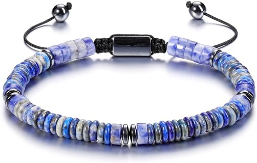 PESOENTH Mens Crystal Bead Bracelet Tigers Eye Stone Anxiety Protection Healing Bracelets Adjustable Spiritual Gifts for Women Men Him Boyfriend Husband Birthday Christmas Father's Day