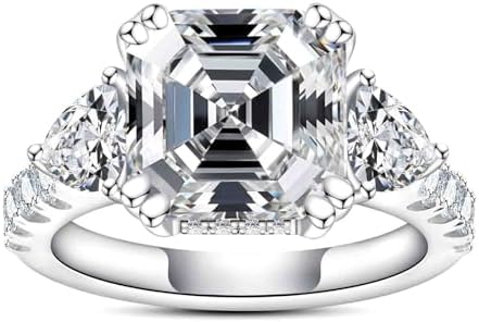 14K White Gold Plated 6.988cttw 5A Cubic Zirconia Engagement Ring CZ Asscher Cut Wedding Ring For Women