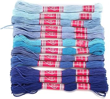 Kuuleyn 12-Pcs Embroidery Thread for Bead Bracelets in Blue Polyester with Cross-Stitch Design