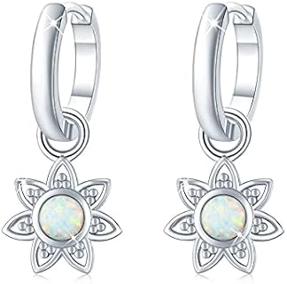 Lotus Earrings 925 Sterling Silver Opal Sunflower Hoop Opal Dangle Drop Earrings Huggie Hoop Jewelry Gifts for Women Girlfriend Teen