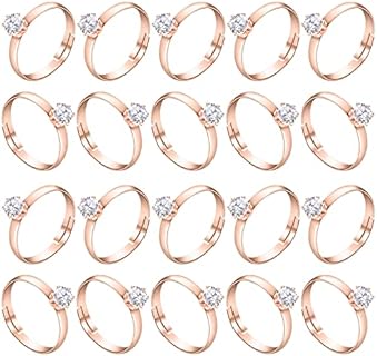 Junkin 48 Pieces Ring Bridal Wedding Fake Rings Decorations Diamond Engagement Rings Bridal Shower Rings Diamond Rings for Party Supply (Rose Gold)