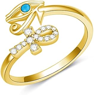 Chic Egyptian Ankh Ring with Cubic Zirconia, 925 Sterling Silver - Adjustable Eye of Horus Design, Perfect Gift for Women