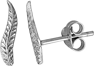 Tiny Sterling Silver Feather Stud Earrings 1/2 inch