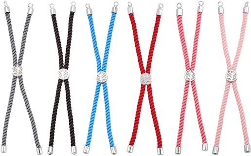 PH PandaHall Adjustable Slider Bead Bracelets with Brass Findings in Yellow/Red/Pink/Grey/Blue/Black Nylon for Women, Tree of Life Design