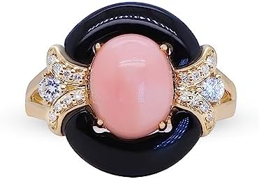 Gin & Grace 14K Yellow Gold Natural Pink Opal Ring with Diamonds for women | Ethically, authentically & organically sourced (Oval-cut) shaped opal hand-crafted jewelry for her | Opal Ring for women