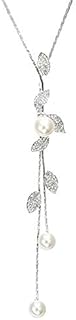 Y-Shaped Necklace Bohemian Crystal Pearl Flower Leaf Dangle Long Necklace Fashion Elegant Tassel Sweater Chain Women Girl Jewelry