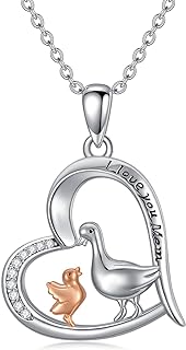 925 Sterling Silver Duck Pendant Necklace with Zircon, Lobster Claw Clasp & Rolo Chain - Tribute to Motherhood, Ideal for Women of All Ages