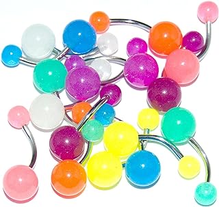 Glow-in-the-Dark Belly Button Rings with Stainless Steel Back Finding for Piercing Enthusiasts - Assorted Shapes/Designs