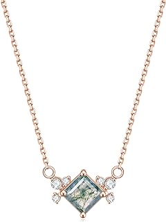Gem's Beauty Moss Agate Necklace Green Moss Agate Pendant Necklace in 925 Sterling Silver Women's 14K Rose Gold Necklaces