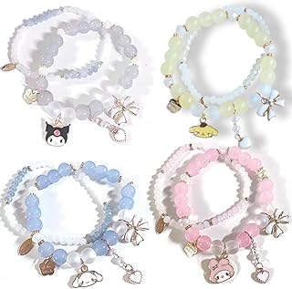 Adoztz 8PCS Kawaii Bracelets Pearl Cartoon Crystal Bracelets Set,Anime Bracelets for Teen Girls Women Aesthetic Accessories Cute Charms for Bracelets