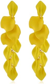Vintage Long Acrylic Romantic Leaves Rose Petal Dangle Earrings Exaggerated Flower Drop Statement Floral Tassel Earrings for Women Girls Jewelry