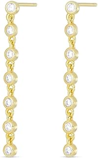 Amazon Essentials Sterling Silver Cubic Zirconia Bezel Linear Drop Earrings (previously Amazon Collection)