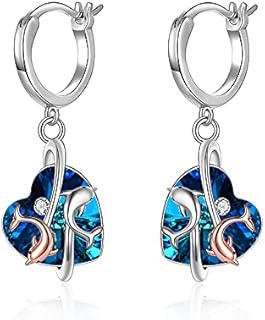 Dolphin/Dragonfly Earrings Sterling Silver Crystal Dolphin/Dragonfly Hoop Earrings Dolphin Jewelry Gifts for Women Daughter