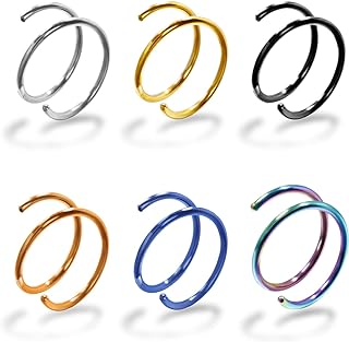 Vitaltyextracts Double Hoop Nose Ring 6Pcs Hypoallergenic Improved Softness Surgical Steel. 20 Gauge Spiral Nose Hoop Thin Nose Piercings Stainless Steel Body Jewelry for women 0.8mm*8mm