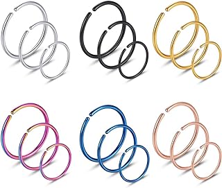 Xanowan Stainless Steel Hoop Nose Ring Cartilage Ring Set 6 Color Set for Men and Women