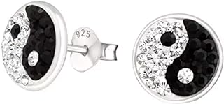 SAE99 Hypoallergenic Tiny Stud Earrings with Crystal Yin Yang Design in .925 Sterling Silver - Push-Back Closure