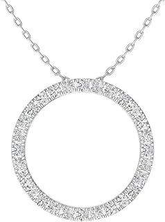 Cable Chain Diamond Circle Pendant Necklace with Spring Ring Clasp in 14K White Gold