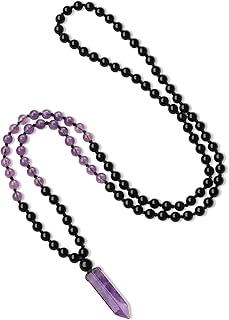 COAI Collier Mala 108 Perles, Onyx et Améthyste 6mm, avec Pendentif Prisme Hexagonal pour Hommes et Femmes, Circonférence 86cm, Idéal pour Méditation et Yoga