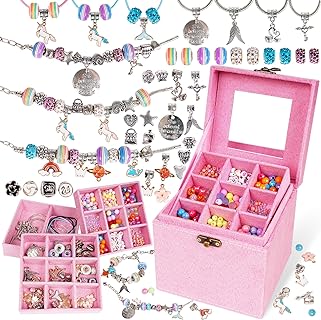 Charm Bracelet Making Kit Jewelry Making Kit Toys Crafts for Girls Art Supplies Beads for DIY Bracelets Friendship Bracelet Kit with Pink Jewelry Box Great Birthday Gift Idea for Girls