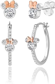 Disney Minnie Mouse-Inspired Silver Plated Brass Mom-Daughter Set with Cubic Zirconia Stud and Hoop Earrings - Latch Back and Push Back Mechanisms